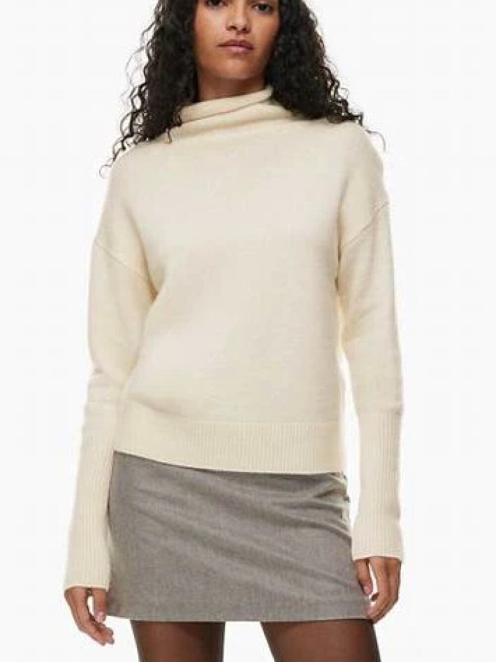 Aritzia Wilfred Cyprie Cream Merino Wool Funnel Neck Sweater Sz S